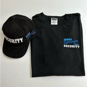Jerry Springer Show Security black 100% preshrunk cotton t shirt and hat set XL